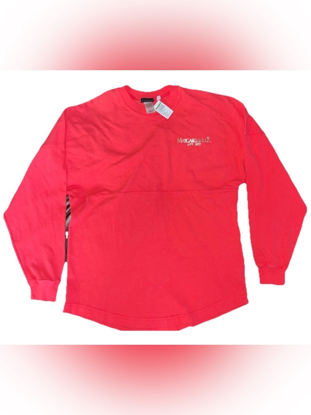 Margaritaville Spirit Jersey Long Sleeve Coral Pink Metallic Silver Spellout